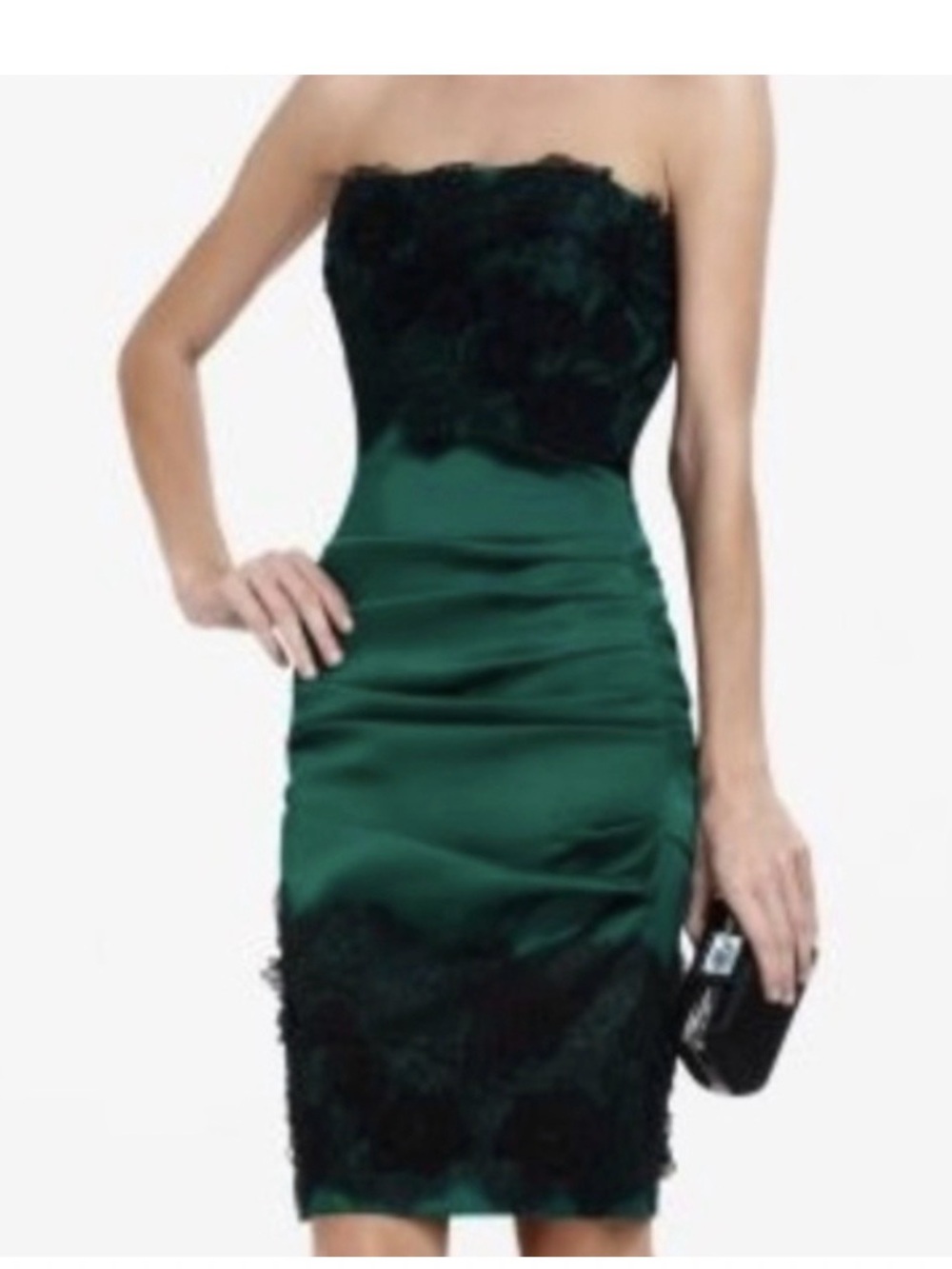 Strapless Emerald Lace-Accent Sheath Dress. BCBG Mermaid Vibes Size 6.